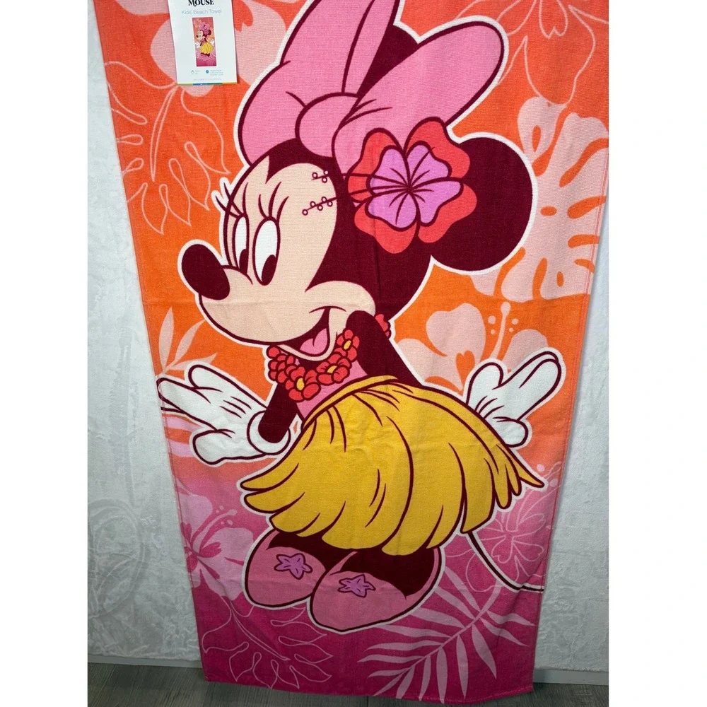 Disney Minnie Mouse Hula Beach Towel The Big One Kids Pink Orange 28x58 Cotton